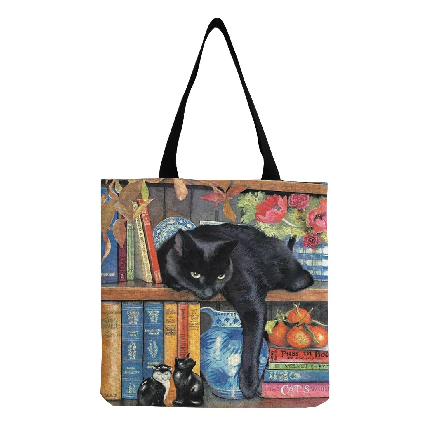 Ladies Cat Tote Bags Large Capacity Floral Animal Printed Handbag
