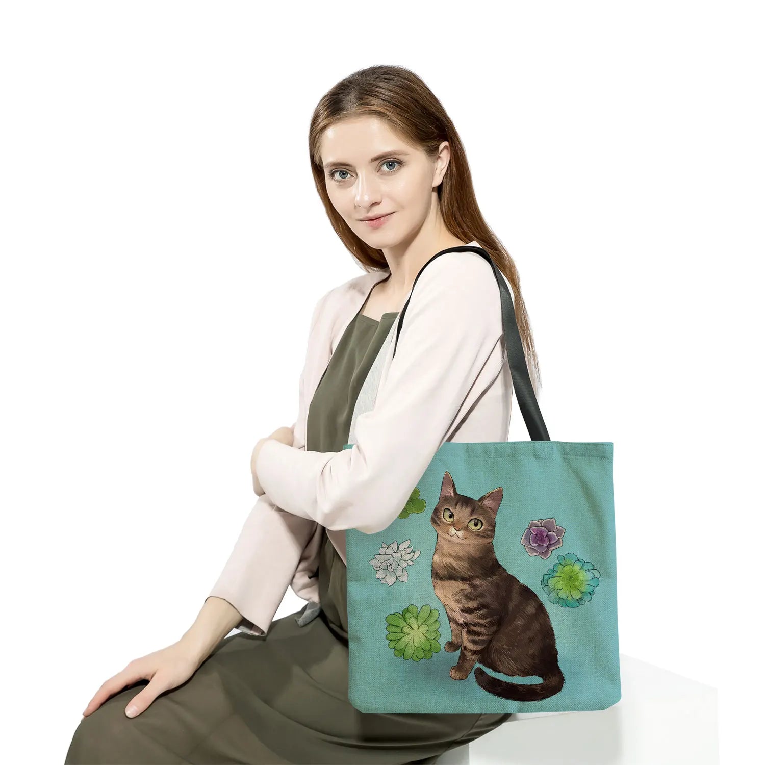 Cat Women Shoulder Bag Beach Tote Bag Cartoon Animal Printed Female Shopping Bag