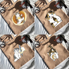 Cat Series Print Canvas Shopper Handbag Reusable Tote Bag