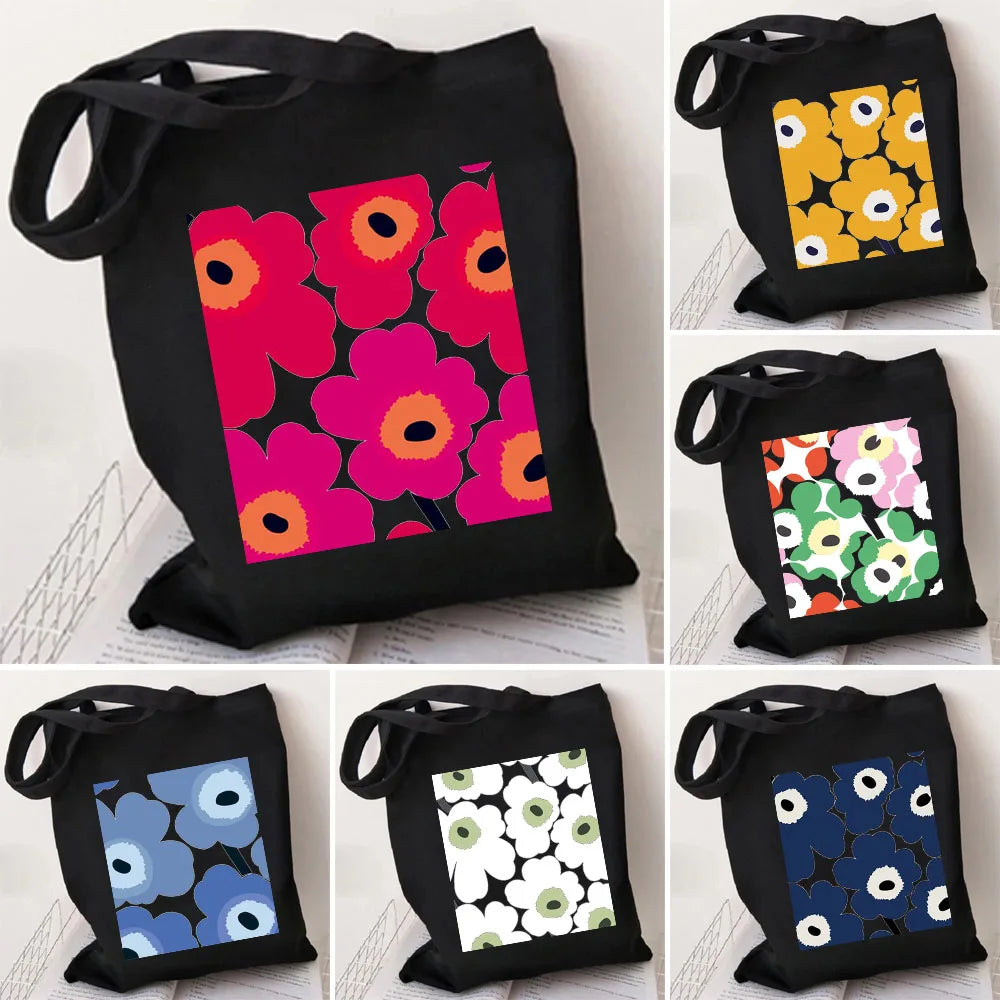 Colorful Poppy Flowers Canvas Shoulder Bag Harajuku Handbag Eco Shopper