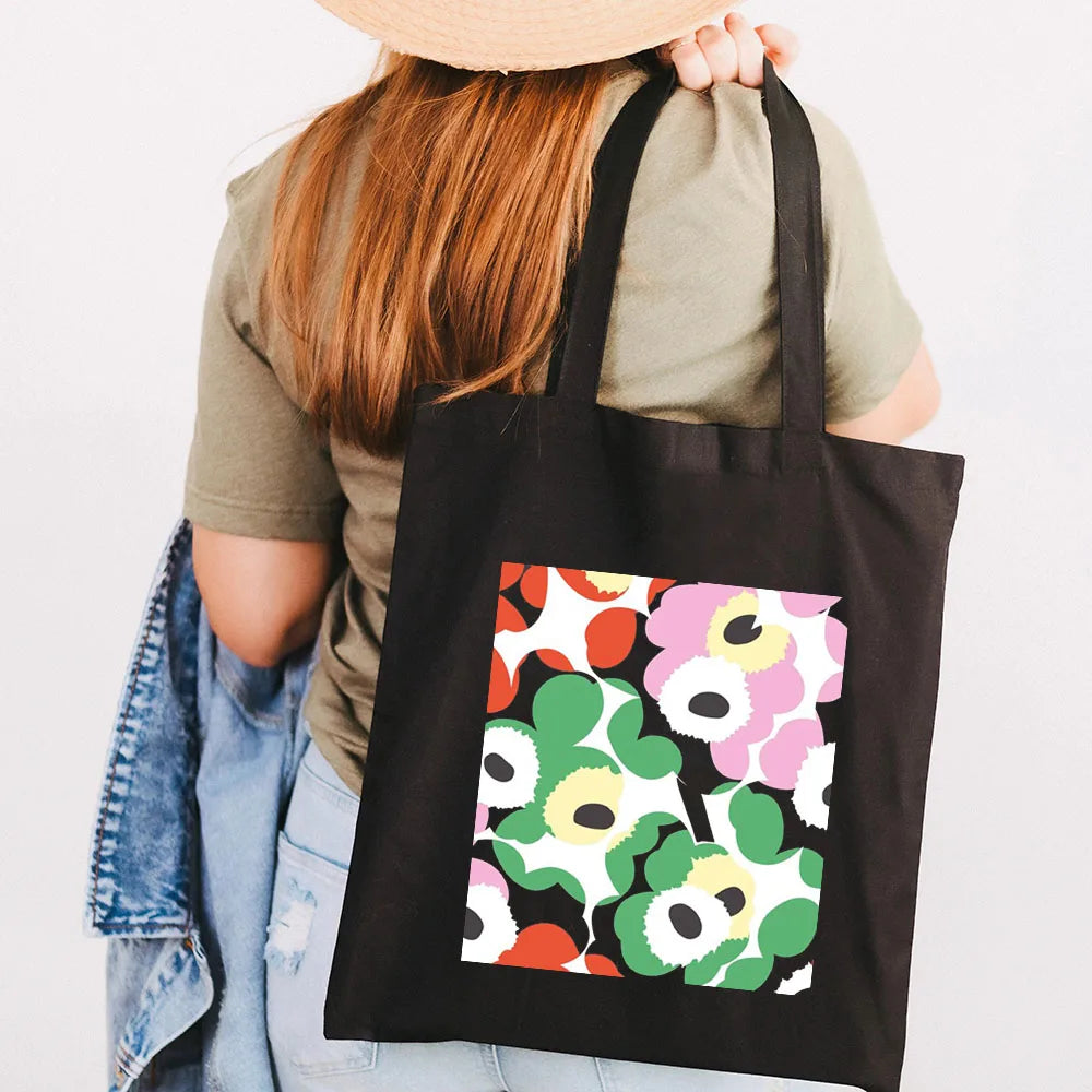 Colorful Poppy Flowers Canvas Shoulder Bag Harajuku Handbag Eco Shopper