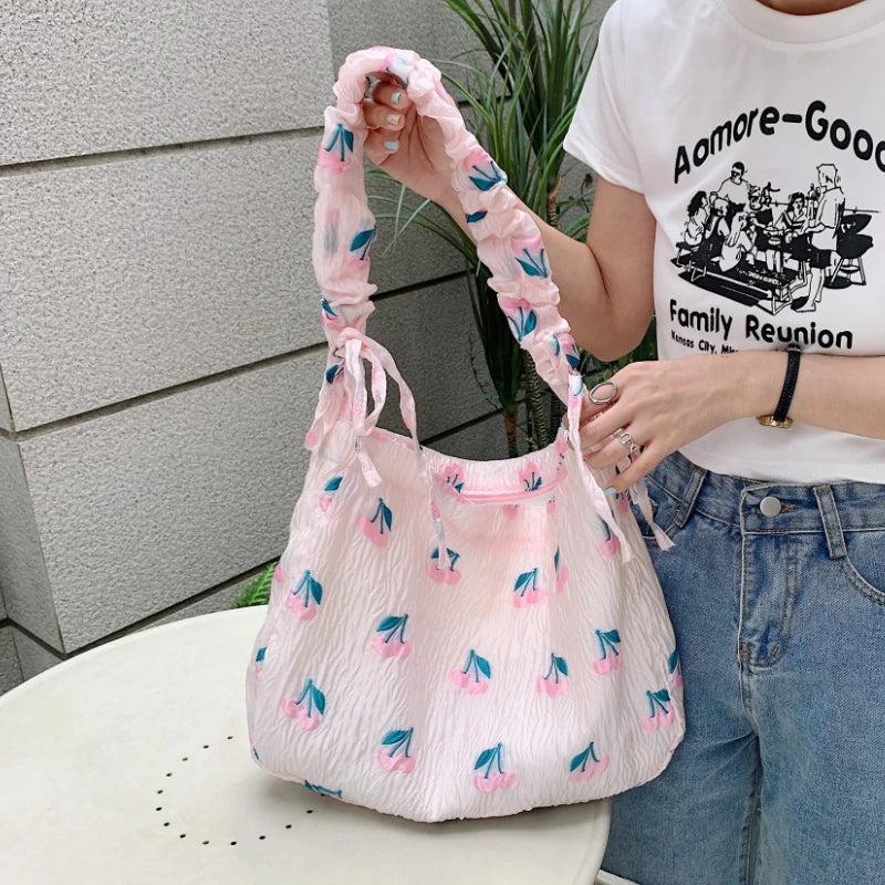 Cherry Small Tote Shopping Bag Retro Shoulder Messenger Bags Pink Girl Clutch