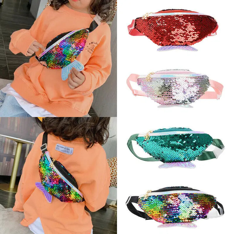 Girls Sequin Waist Bag Coin Purse Single Shoulder Bag