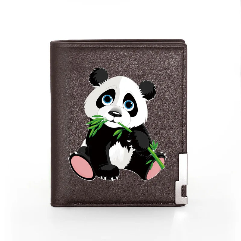 Chinese Giant Panda Leather Wallet Slim Credit Card/ID Holders Short Purses