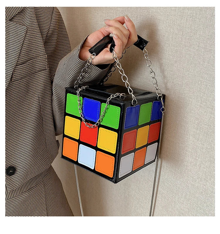 Colorful Cube Box Shoulder Handbags Women Girl Tote Mini Phone Bag