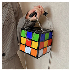 Colorful Cube Box Shoulder Handbags Women Girl Tote Mini Phone Bag