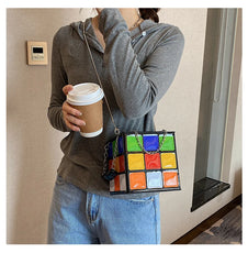 Colorful Cube Box Shoulder Handbags Women Girl Tote Mini Phone Bag