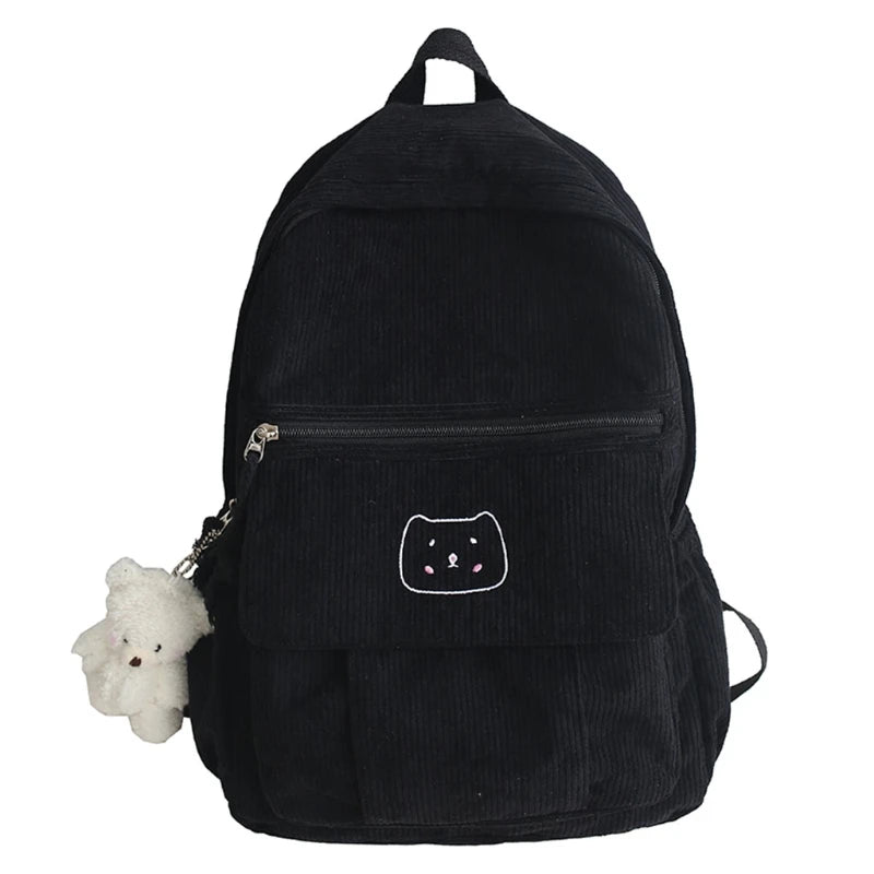 Corduroy Women Backpack Solid Female Student Schoolbag for Teenage
