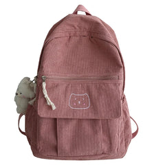 Corduroy Women Backpack Solid Female Student Schoolbag for Teenage