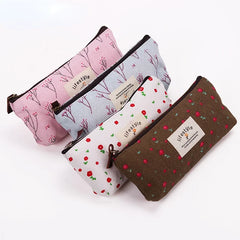 Floral Flower Canvas Cosmetic Bag Zipper Pencil Cases