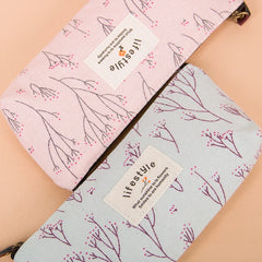 Floral Flower Canvas Cosmetic Bag Zipper Pencil Cases