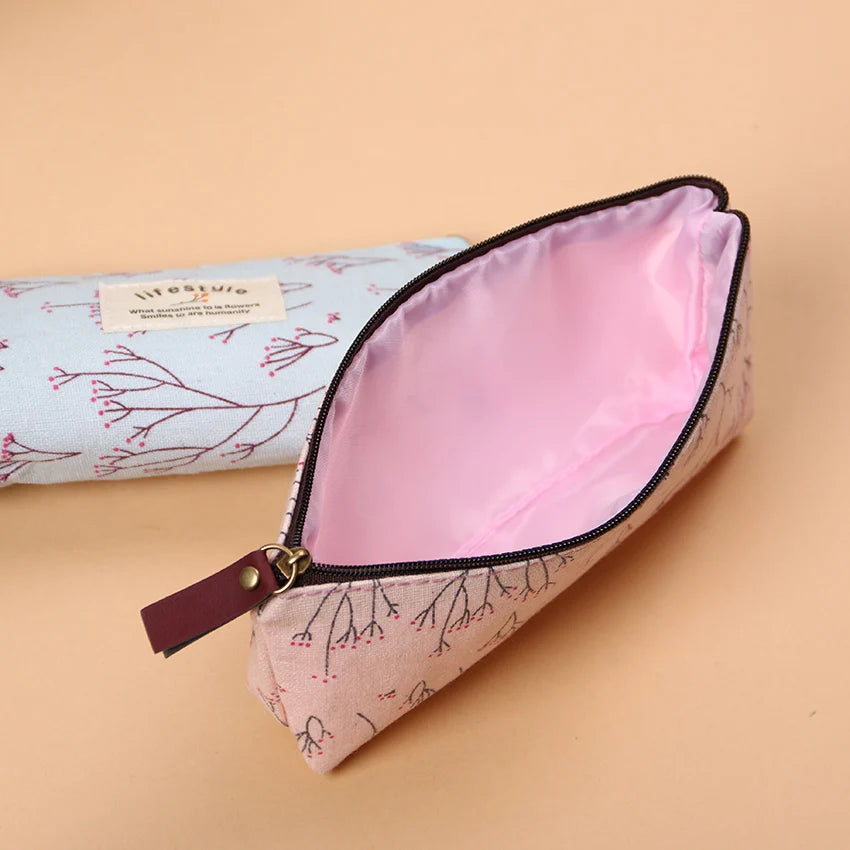 Floral Flower Canvas Cosmetic Bag Zipper Pencil Cases