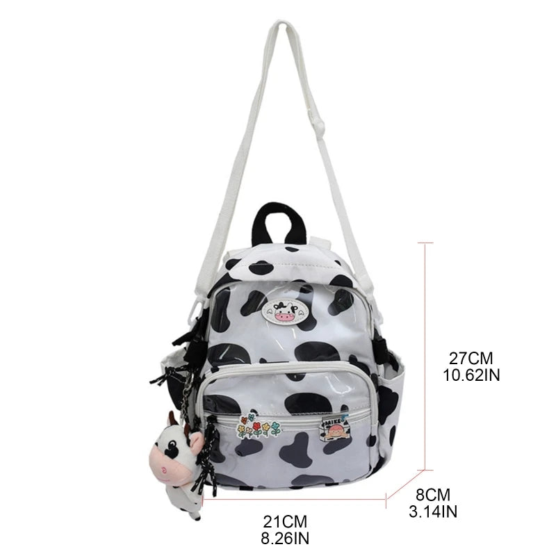 Cow Backpack with Pendants Casual Daypack Shoulder Bags for Women Girls