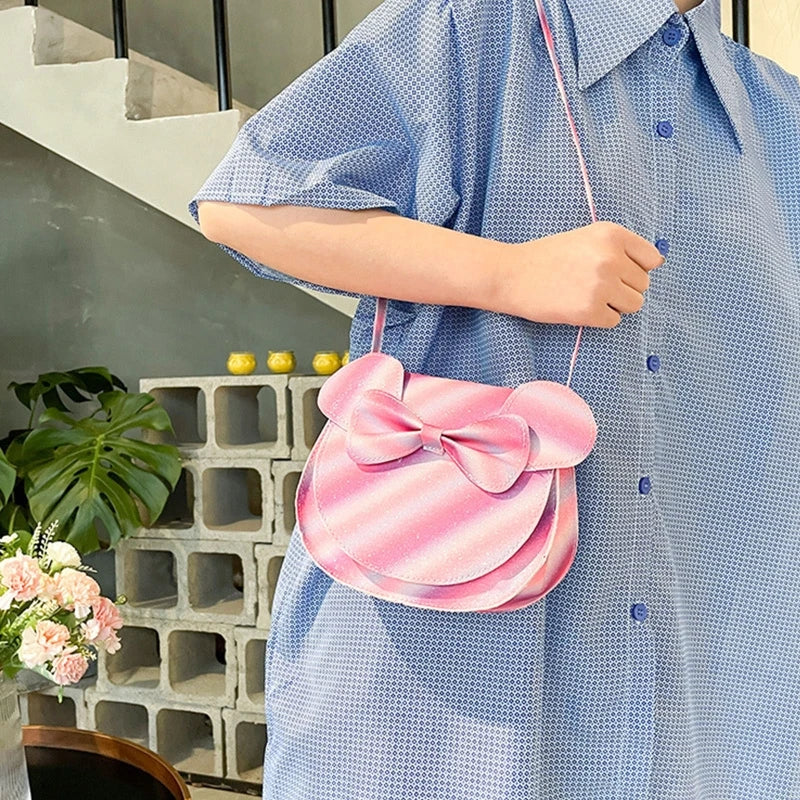 Cartoon Bowknot Crossbody Bag for Kids, PU Leather Handbag