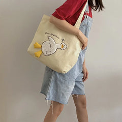 Duck Embroidery Canvas Shoulder Bag for Girls