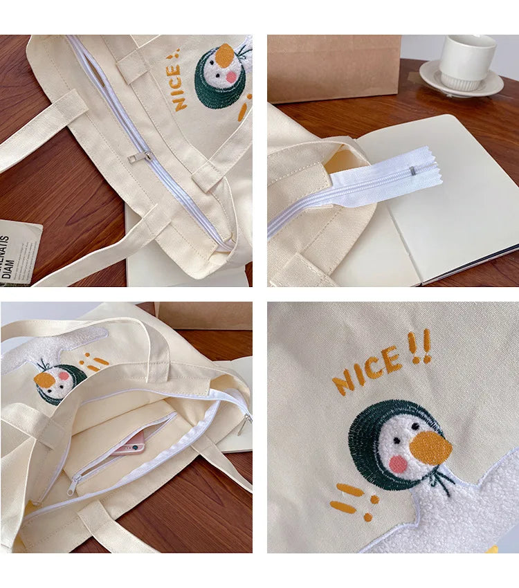 Duck Embroidery Canvas Shoulder Bag for Girls