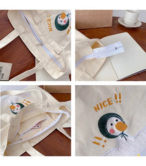 Duck Embroidery Canvas Shoulder Bag for Girls