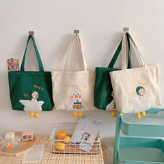 Duck Embroidery Canvas Shoulder Bag for Girls