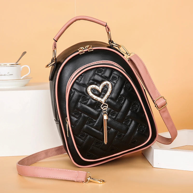 Diamond Love Tassel Pendant Backpack Anti Theft Schoolbag Ladies Backpack