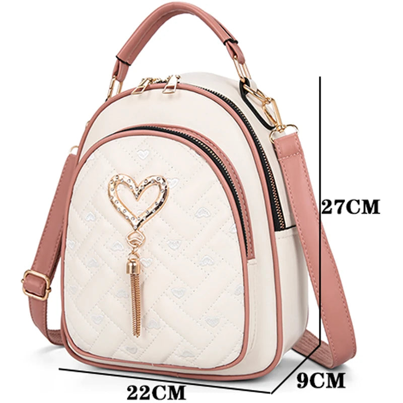 Diamond Love Tassel Pendant Backpack Anti Theft Schoolbag Ladies Backpack