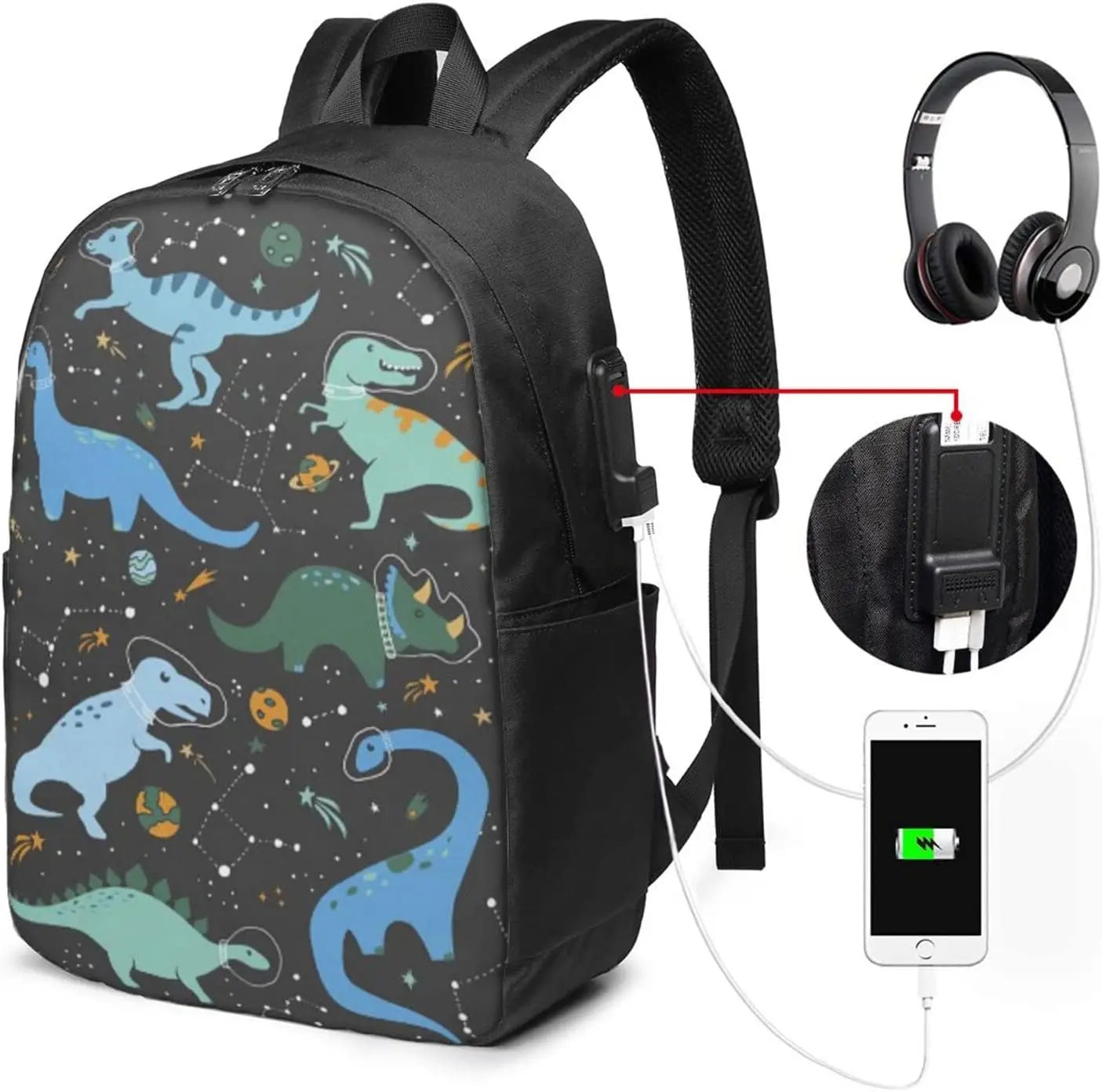 Dinos In Space Cartoon Backpack Water Resistant School Bookbag