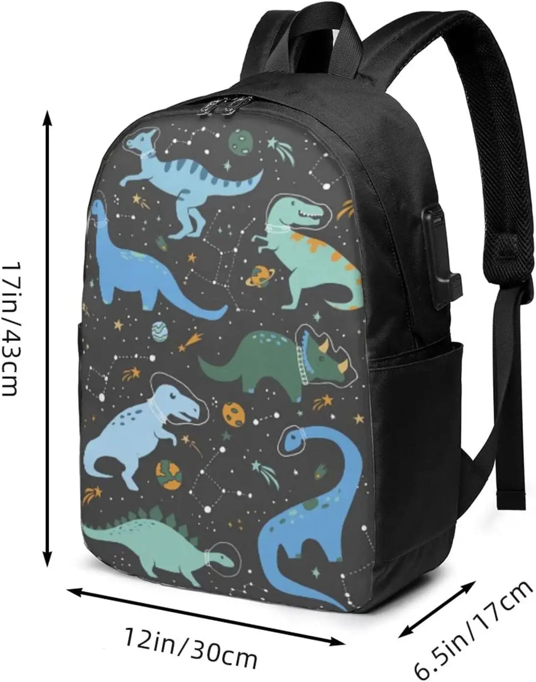 Dinos In Space Cartoon Backpack Water Resistant School Bookbag