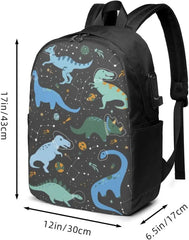 Dinos In Space Cartoon Backpack Water Resistant School Bookbag