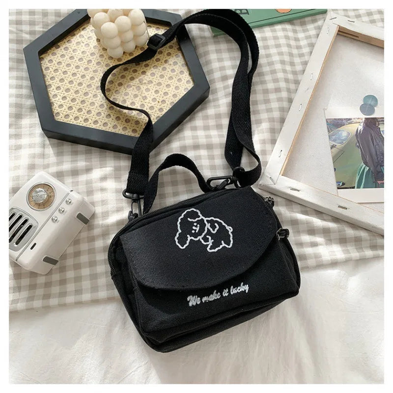 Dog Canvas Small Square Bag Female Crossbody Bag Casual Women Messenger Bags