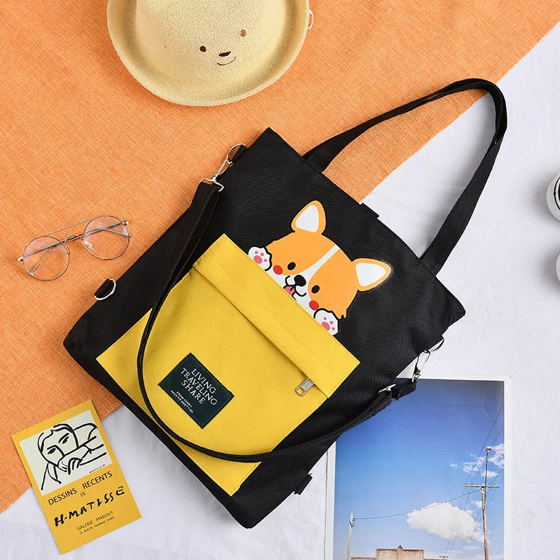 Dog Cat Crossbody Bag Zipper Oxford Shopping Bags Cartoon Printed Shoulder Bags
