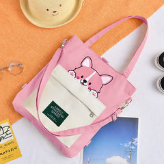Dog Cat Crossbody Bag Zipper Oxford Shopping Bags Cartoon Printed Shoulder Bags