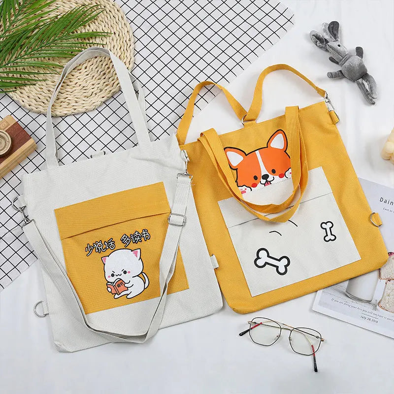Dog Cat Crossbody Bag Zipper Oxford Shopping Bags Cartoon Printed Shoulder Bags