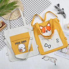Dog Cat Crossbody Bag Zipper Oxford Shopping Bags Cartoon Printed Shoulder Bags