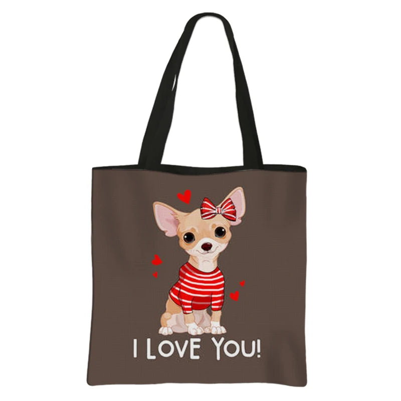 Chihuahua Print Reusable Shopping Bag Canvas Totes Handbag