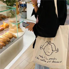 Dog Ladies Canvas Shoulder Bag Thin Cotton Women Eco Reusable Shopping Bags