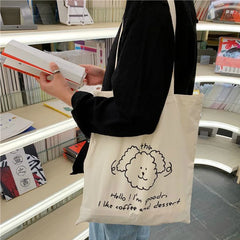 Dog Ladies Canvas Shoulder Bag Thin Cotton Women Eco Reusable Shopping Bags