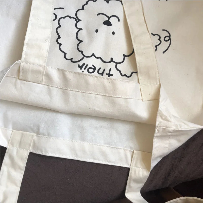 Dog Ladies Canvas Shoulder Bag Thin Cotton Women Eco Reusable Shopping Bags