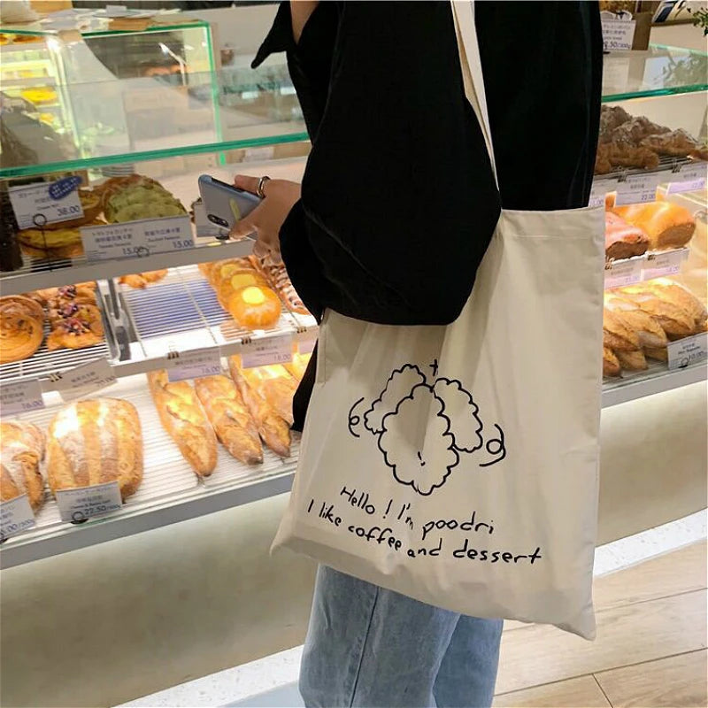 Dog Ladies Canvas Shoulder Bag Thin Cotton Women Eco Reusable Shopping Bags