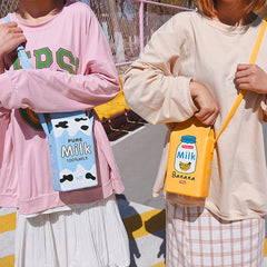 Milk Cartoon Printing Shoulder Bag Women Coin Phone Purses
