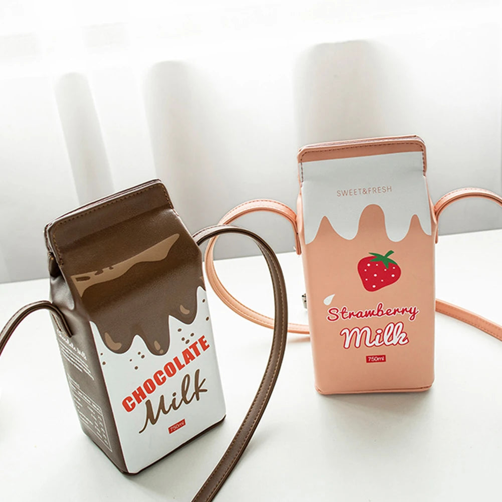 Milk Cartoon Printing Shoulder Bag Women Coin Phone Purses