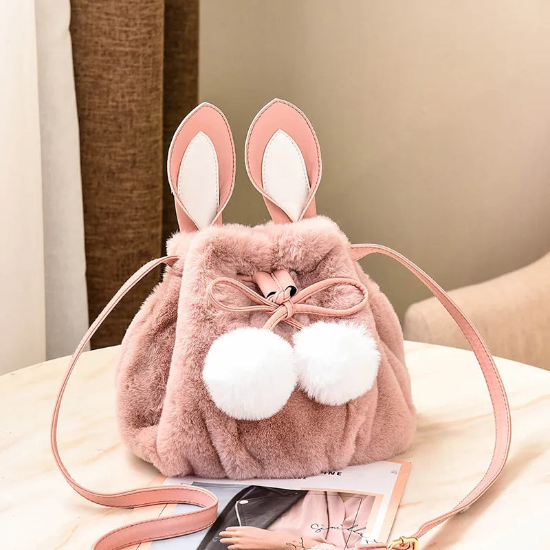 Faux Fur Cross Shoulder Bucket Hand Bag for Travel
