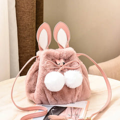 Faux Fur Cross Shoulder Bucket Hand Bag for Travel