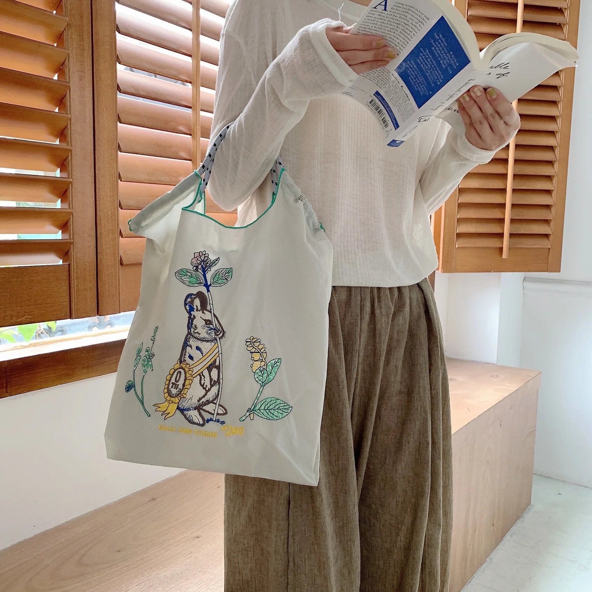 Retro Nylon Embroidery Eco Tote Bag Women's Handbags