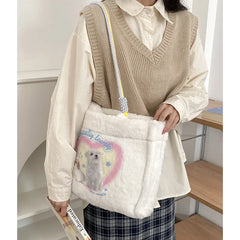 Faux Fur Women's Shoulder Bag Soft Plush Purse Handbags Large Capacity