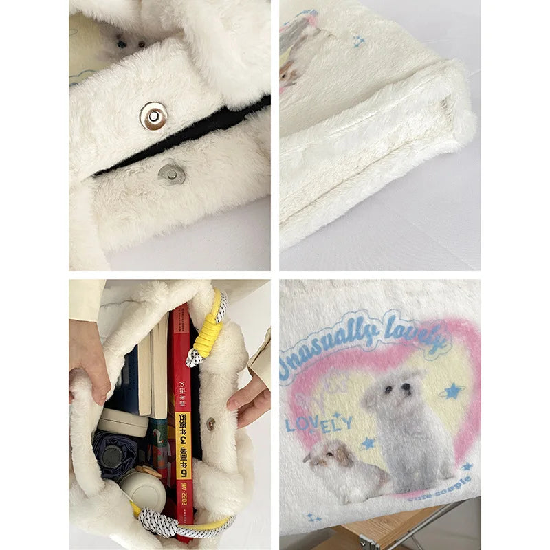 Faux Fur Women's Shoulder Bag Soft Plush Purse Handbags Large Capacity