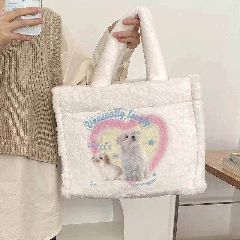 Faux Fur Women's Shoulder Bag Soft Plush Purse Handbags Large Capacity