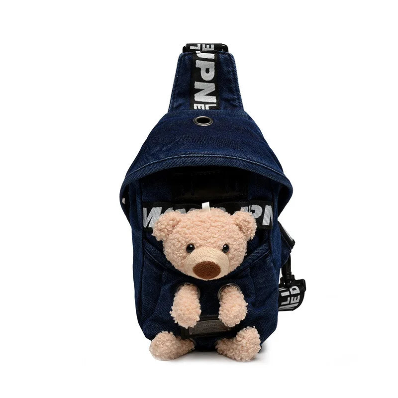 Female Denim Canvas Crossbody Chest Bag Student One-shoulder Multifunctional Mob