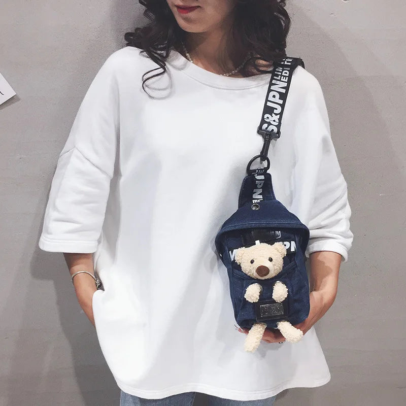 Female Denim Canvas Crossbody Chest Bag Student One-shoulder Multifunctional Mob