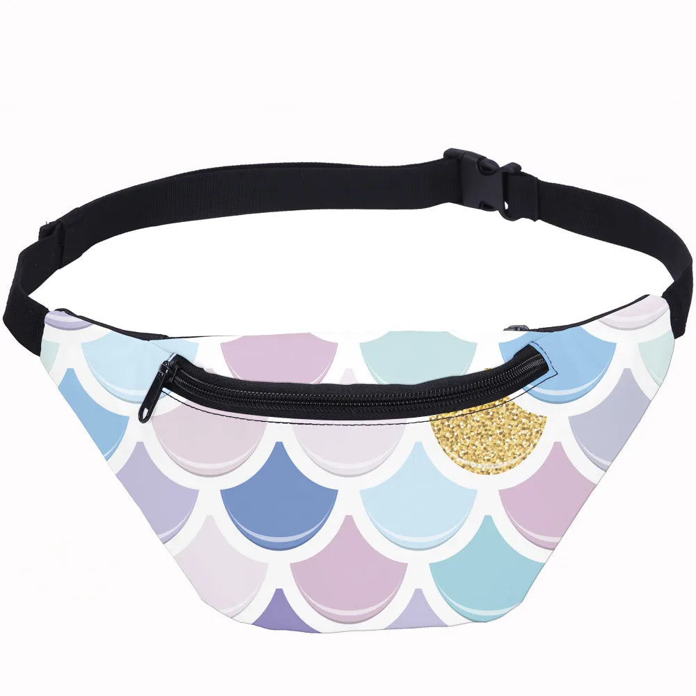 Fish Scale Sport Waist Bag for Women Girls Kids Zipper Female