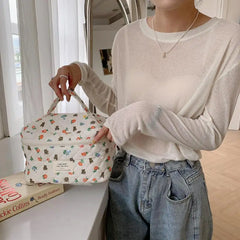 Floral Cosmetic Bag Quilted Large Makeup Box Women Zipper Beauty Case