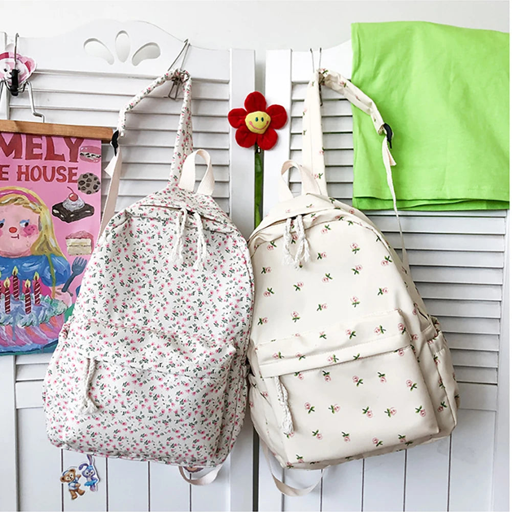 Floral Fresh Style Backpack Women Waterproof Nylon School Bags For Teenager Girl